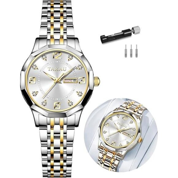 Stainless Steel Waterproof Quartz Dress Day-Date Luxurious Diamond Small Face